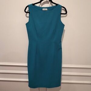 Calvin Klein Women's Teal Sleeveless Sheath Dress with Side Zippers